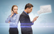man and woman with cell phones