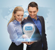 man and woman with virtual email sign