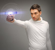 man with sci fi weapon