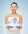 woman with tablet pc and sms icon