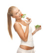 healthy woman holding bowl with salad