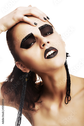 Photo: Funky Woman Hipster with Crazy Black Makeup. Creativity Funky Woman Hipster with Crazy Black Makeup. Creativity