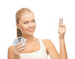 young woman with pills