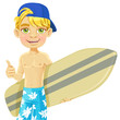 Teen boy with a surfboard isolated on a white background