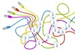 Illustration of a legal law icon nodes in network cable chaos