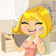 Vettoriale: Cute girl on work talking and laughing on the phone Cute girl on work talking and laughing on the phone