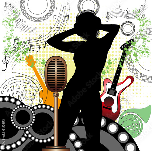 Vector: girl listening to the music with a pair of headphones girl listening to the music with a pair of headphones