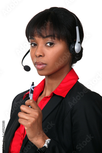 Photo: Woman with headphones and microphone Woman with headphones and microphone
