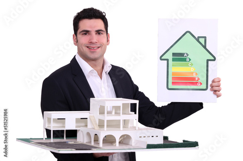 Photo: Architect with an energy rating sign Architect with an energy rating sign