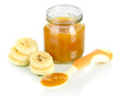 Baby puree with bananas isolated on white