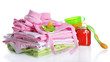 Pile of baby clothes isolated on white