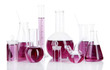 Test-tubes with purple liquid isolated on white