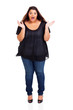 cute large young woman looking surprised