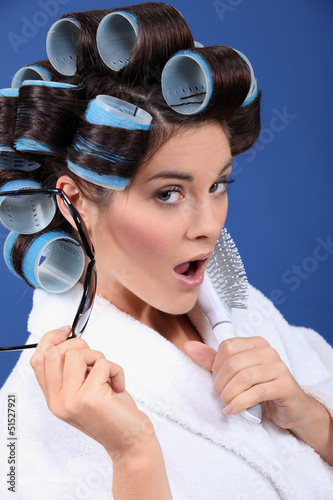 Photo: woman with curlers wearing sunglasses woman with curlers wearing sunglasses