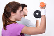 A couple working out.