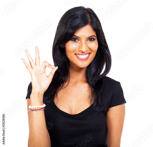 Photo: cheerful indian woman ok hand sign cheerful indian woman ok hand sign