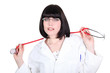 Photo: Female doctor with stethoscope on white background Female doctor with stethoscope on white background