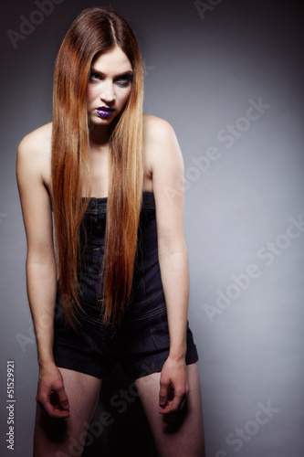 Photo: Woman straight long hair make-up posing Woman straight long hair make-up posing