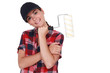 Photo: Shy woman holding paint roller Shy woman holding paint roller