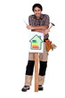 Worker with an energy efficiency sign