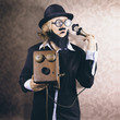 Vintage Businessman listening to conscience