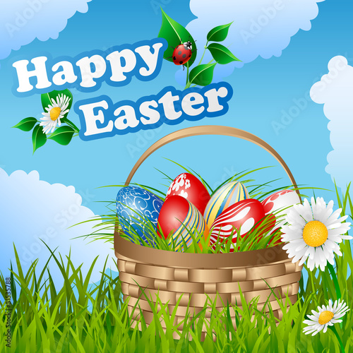 Vector: Easter card with basket and eggs Easter card with basket and eggs