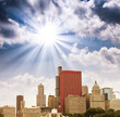 Chicago, Illinois. Wonderful sky colors over city skyscrapers
