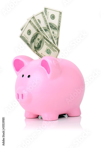 Photo: stuff piggy with 100 bills stuff piggy with 100 bills