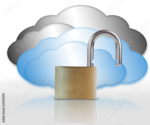 Photo: Unlocked padlock and clouds Unlocked padlock and clouds