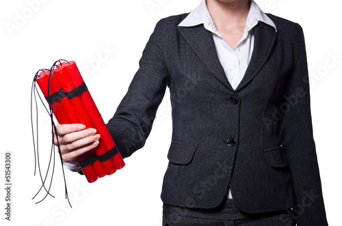 Photo: Hand holding bars of dynamite on white Hand holding bars of dynamite on white