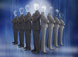 Photo: Business team with bulb heads in line Business team with bulb heads in line