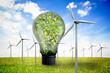Wind turbines and bulb full of leaves