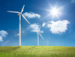 Digital landscape with three wind turbines