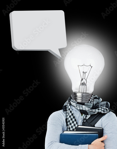 Photo: Student with a light bulb head and speech bubble Student with a light bulb head and speech bubble