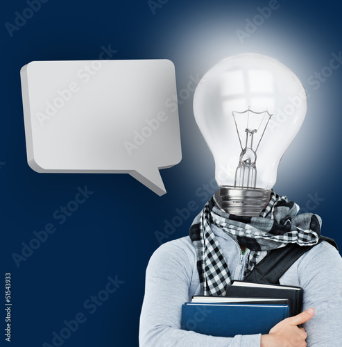 Photo: Student with a light bulb head and blank speech bubble Student with a light bulb head and blank speech bubble