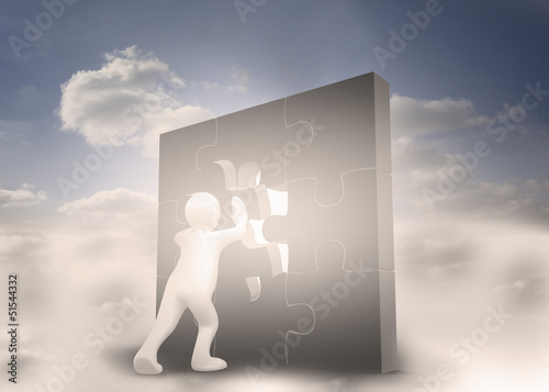 Illustration: Human character resolving a puzzle Human character resolving a puzzle