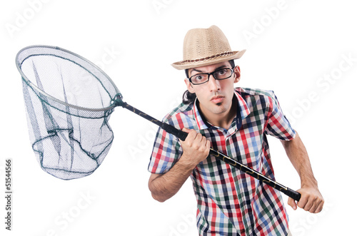 Photo: Gardener with net isolated on white Gardener with net isolated on white