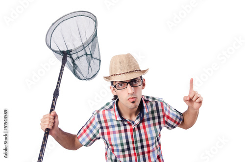Photo: Gardener with net isolated on white Gardener with net isolated on white
