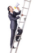Businessman climbing the ladder isolated on white