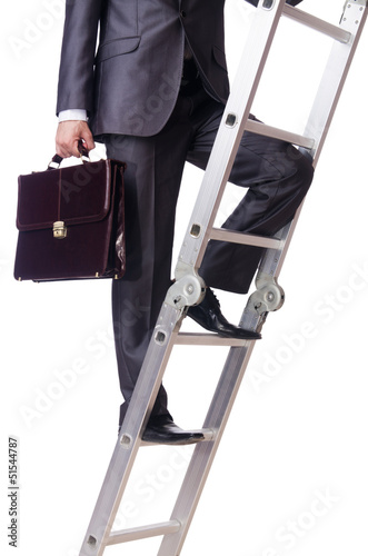 Photo: Businessman climbing the ladder isolated on white Businessman climbing the ladder isolated on white
