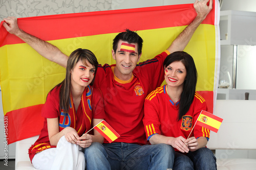 Photo: Thee excited Spanish soccer fans Thee excited Spanish soccer fans