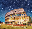 Colosseum - Rome. Night view with surrounding grass and park