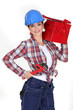 Women with toolbox on her shoulder