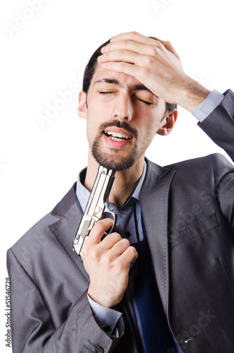 Photo: Businessman committing suicide isolated on white Businessman committing suicide isolated on white