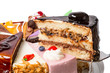 Piece of cake with prunes on the scapula.