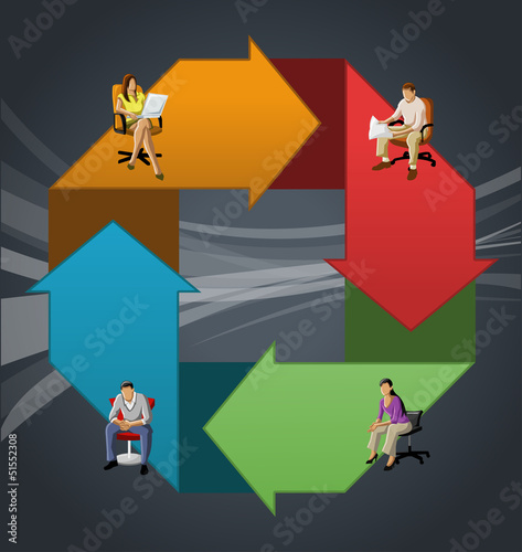 Vector: Template with business people over arrows Template with business people over arrows