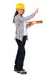 Woman holding spirit-level