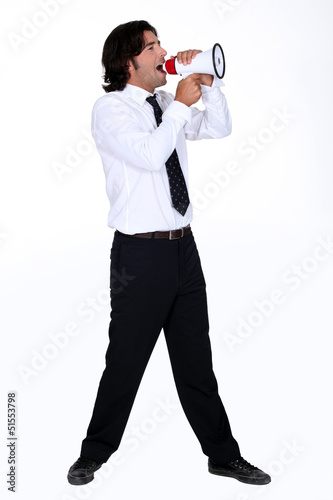 Photo: Man shouting for speaker Man shouting for speaker