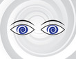 Eyes with spiral pupils over spiral background