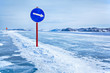 Traffic sign on Baikal ice